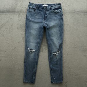 KanCan Jeans Junior's Size 13/30 Blue Mid-Rise Skinny Denim 30" Inseam Destroyed